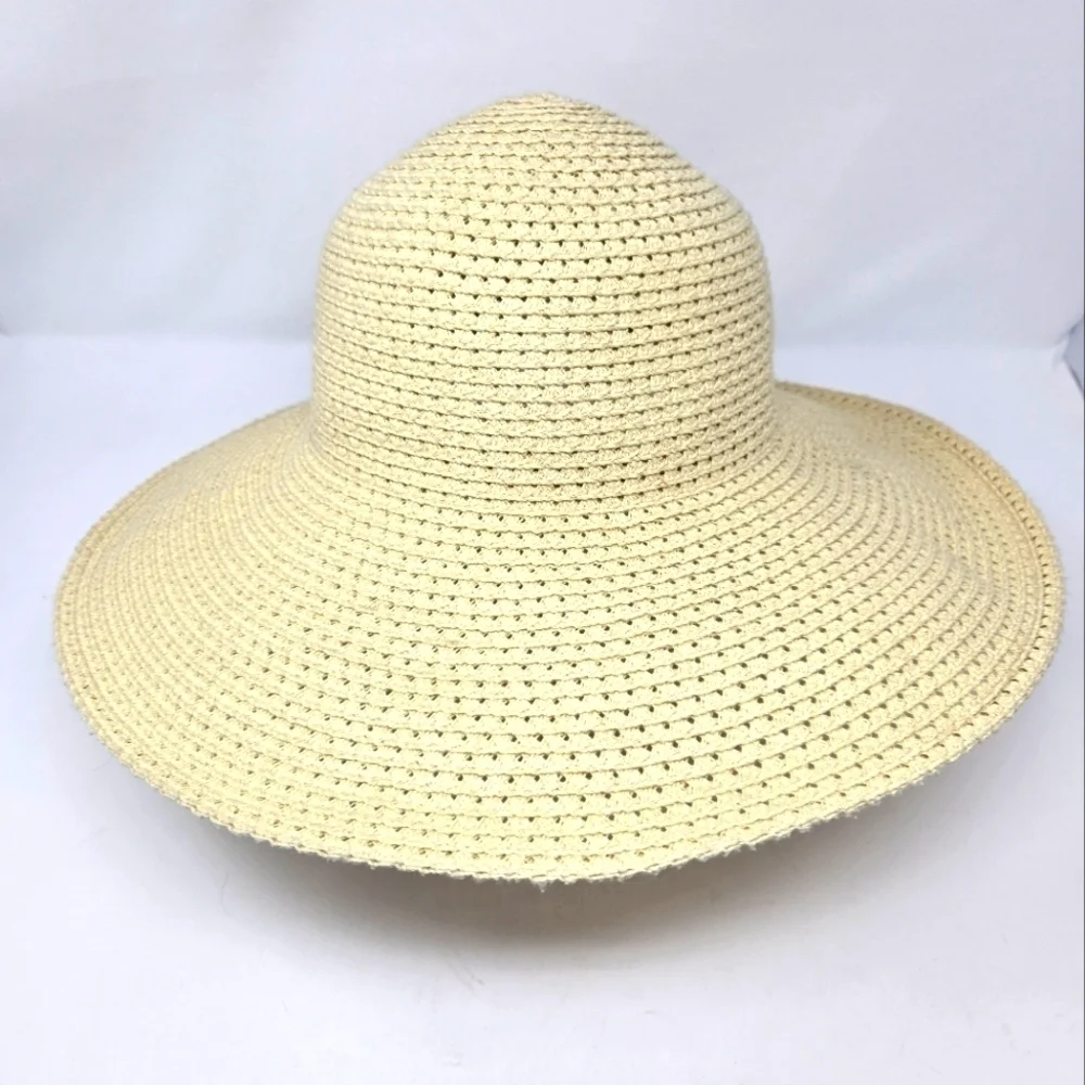 LANDS' END NATURAL CREAM OVERSIZE ADJUSTABLE SUN HAT CAP WOMEN OS VACATION BEACH